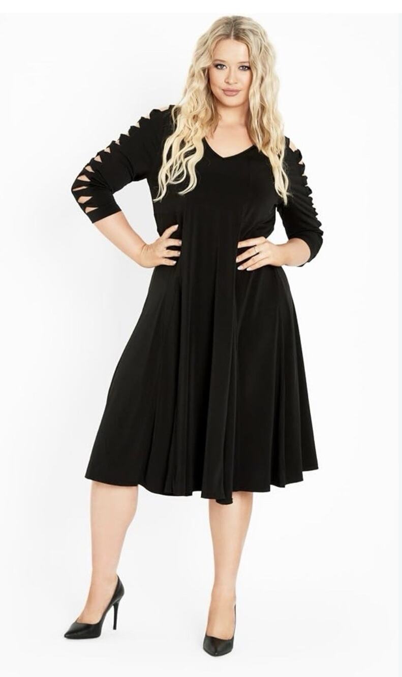 EVANS Women's Black Dress Size 16 NWT Cold Shoulder Cutout Sleeve V-Neck Midi